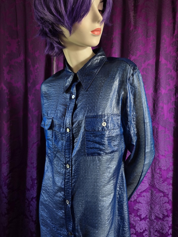 Vintage Betty Jackson Blue Wet Look Snake Effect Shirt Dress - Etsy