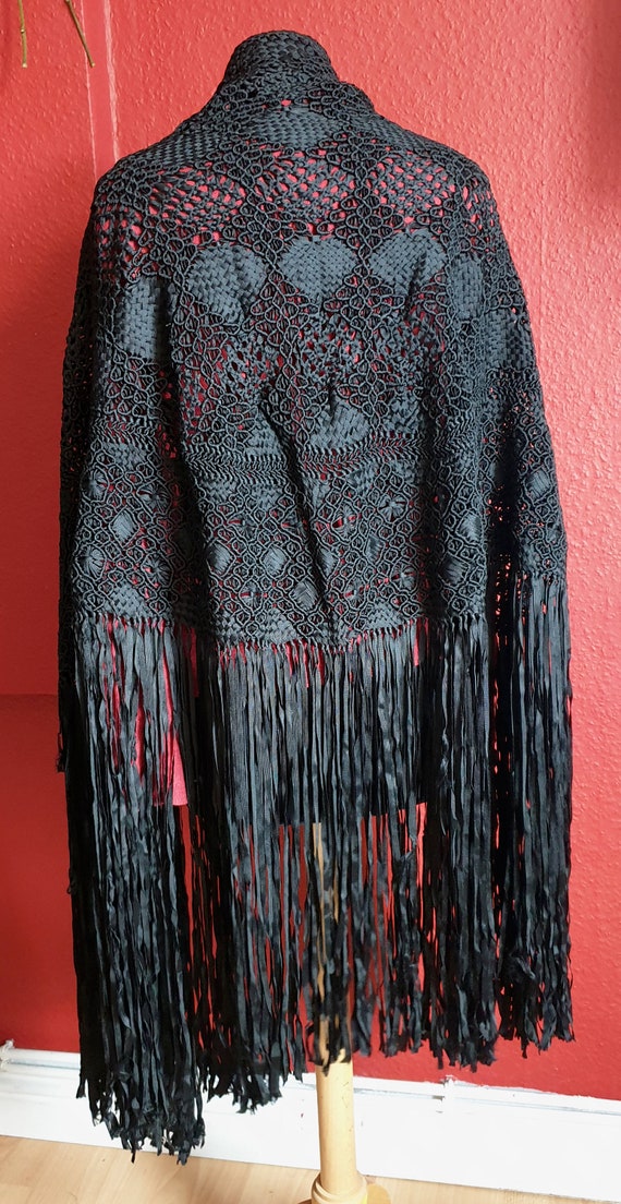 Vintage Black Ribbon Crochet Shawl - Gothic Victor