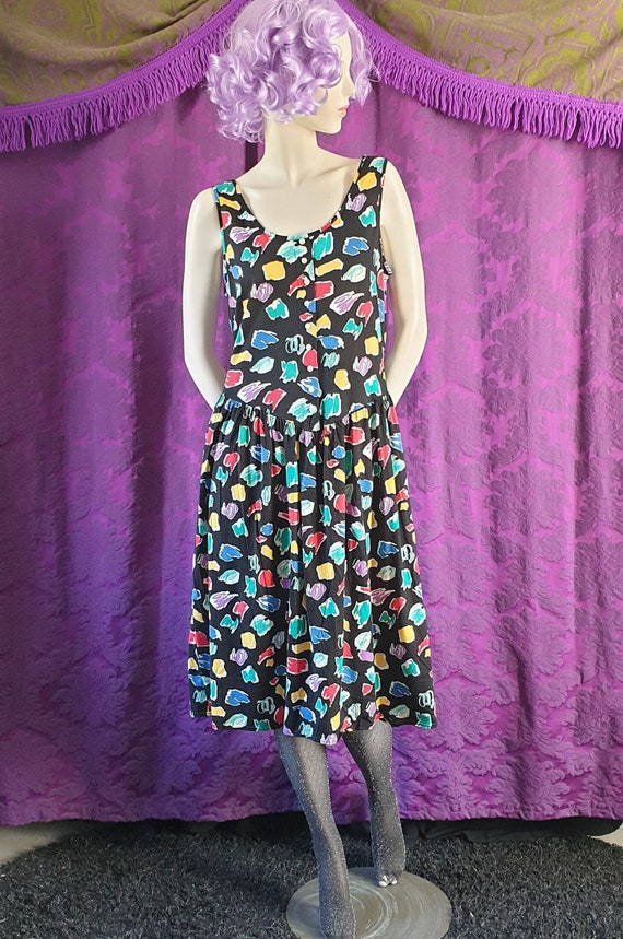 Vintage 1980s Crayon Print Cotton Jersey Sundress 