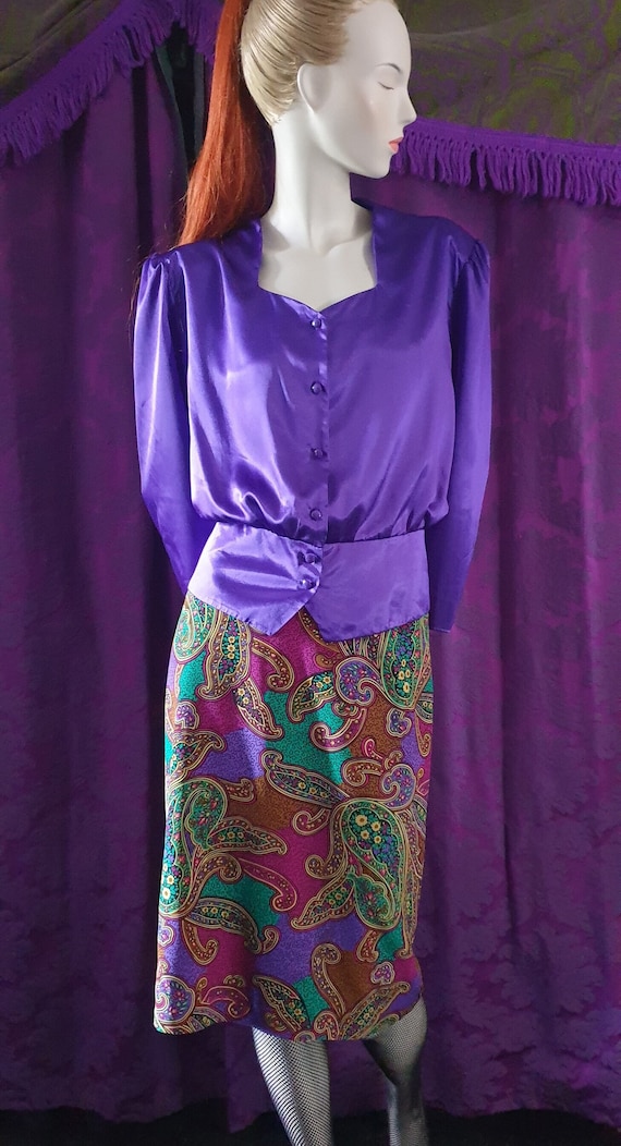 Ultra Purple Shiny Satin 90s Peplum Blouse - BNWT 