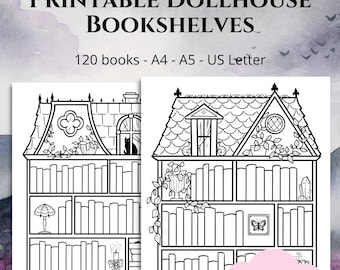 Printable dollhouse bookshelf tracker - 120 book spines - planner insert - reading journal