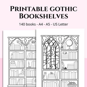 Printable bookshelf tracker - Gothic window - 140 book spines - planner insert - reading journal