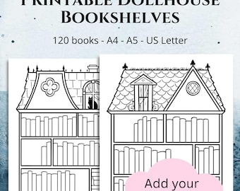 Printable dollhouse bookshelf tracker - 120 book spines - planner insert - reading journal