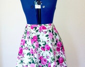 handmade pink rose print 50s style full circle skirt. UK size 12.