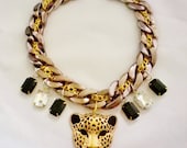 Leopard jewel charm statement necklace