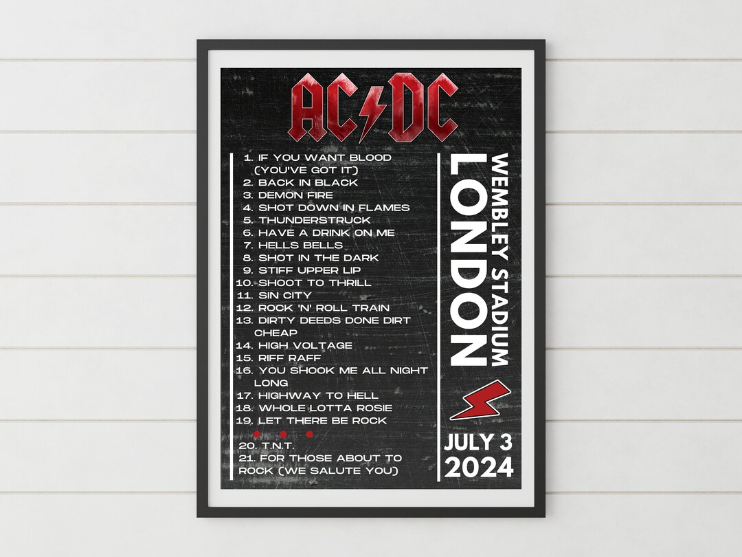 ACDC 2024 UK Setlist Poster Print Wembley Stadium, London Fan Made Wall