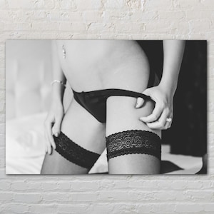 Sensual Black and White Photography - Elegant Lace Stockings and Lingerie Art Print