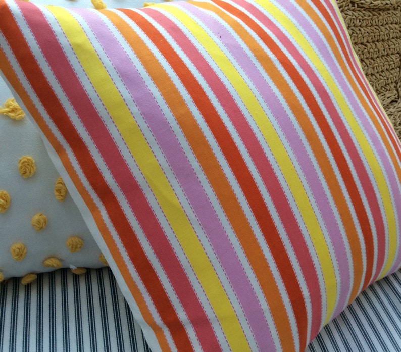 BOHO French CoTTaGe Pillow Cover20\u201dDecorative PillowstripeyellowOrangeWhite