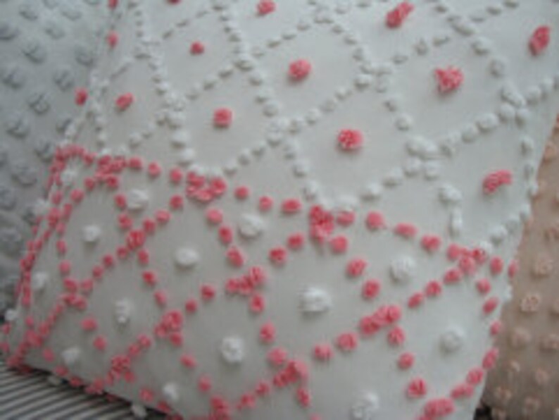 Pink White 20\u201dVintage Chenille Pillow CoverShabby ChicAmericananurseryBedroomgirls Room