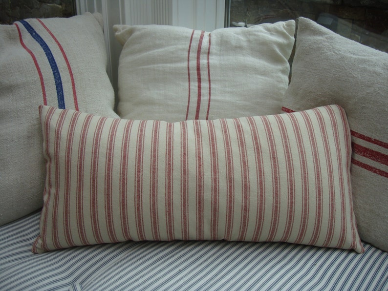 French Cottage Linen Ticking/Pillow Cover/Red and CReaM/Paris