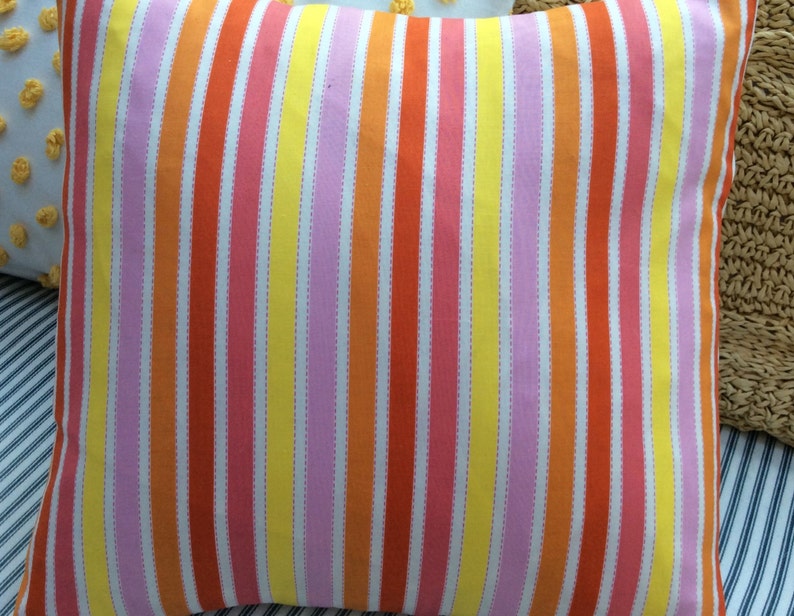 BOHO French CoTTaGe Pillow Cover20\u201dDecorative PillowstripeyellowOrangeWhite