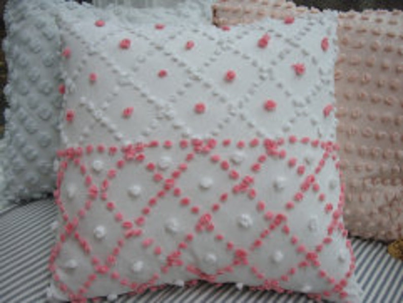 Pink White 20\u201dVintage Chenille Pillow CoverShabby ChicAmericananurseryBedroomgirls Room