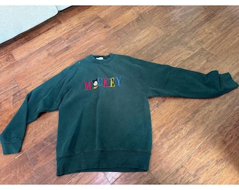 Vintage Mickey & Co Disney-sweater groen geborduurd jaren 90 Made in USA Large