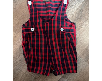 Vintage Imp Originals Red Green Plaid Baby Romper 6 Months Made in USA Holiday