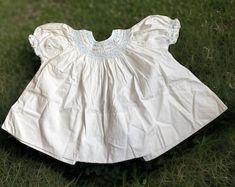 Tiny toys Smocked Dress Cottage Core Whimsical Flowers White 3 Months Dress