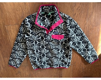 vintage Patagonia Synchilla Snap-T pull polaire géométrique tribal aztèque S S