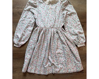 Christian Dior Jeunesse Vintage Floral Prairie Dress Lace Collar Pink Blue White