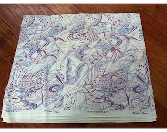 Vintage Harwood Steiger Scheherazade Hand Screen Printed MCM Cotton Fabric Rare