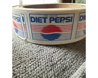 Vintage One Calorie Diet Pepsi Logo Stickers Roll White Blue Red