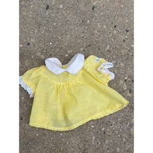 Vintage Cabbage Patch Kids Yellow Gingham Doll Dress White Peter Pan Collar Lace