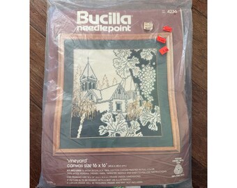 Vintage Bucilla Vineyard Needlepoint Kit 4236 Church Landscape Wool Yarn 16x16