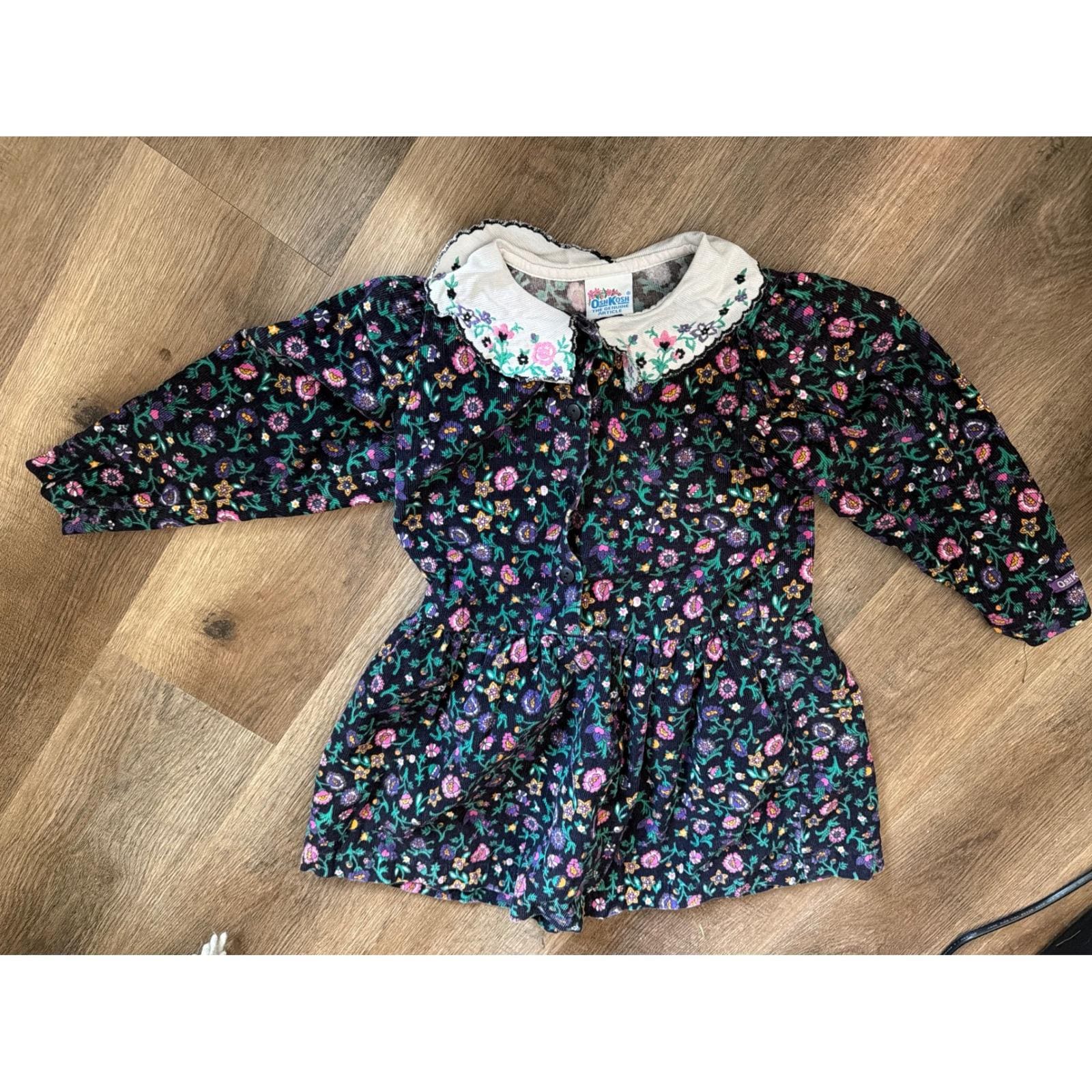 ヴィンテージ オシュコシュ Bgosh 4T 花柄コーデュロイワンピース 刺繍 