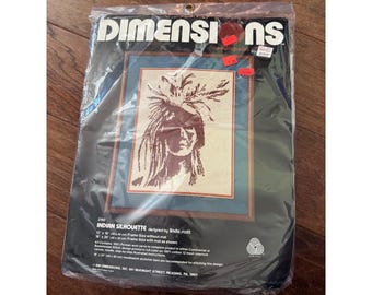 Vintage 1981 Dimensions Needlepoint Kit 2192 Indian Silhouette Linda Scott Wool