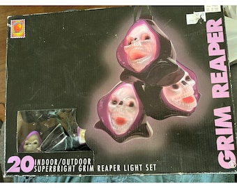 Vintage 1996 Seasonal Specialties Grim Reaper Blow Mold String Light Set 20ct