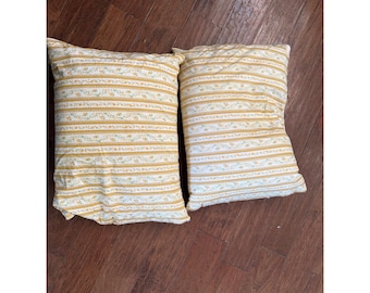 Vintage Harris BluPrint Floral Stripe Pillow Ticking Set of 2 Yellow Cotton