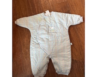 Vintage Little Me Baby Romper 9 Mo Quilted Plaid Pastel Blue Made in USA Snap