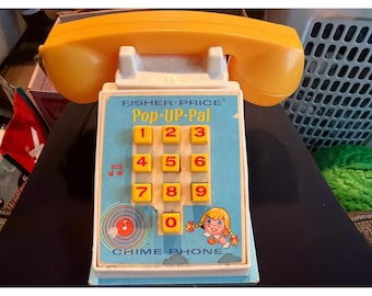 Vintage 1968 Fisher Price Pop-UP Pal Chime Phone 150 Musical Toy Wood Base