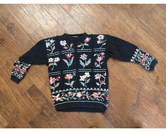 Vintage Heirloom Collectibles Navy Blue Fair Isle Knit Sweater Ramie Cotton S