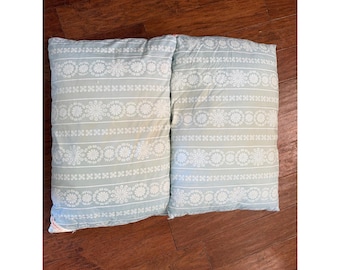 Vintage Harris BluPrint Blue White Floral Stripe Cotton Ticking Pillows Set of 2