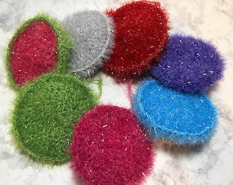 Crochet Sparkle Scrubbies- dish pad- scrub pad- eco friendly- reusable- washable- custom colors