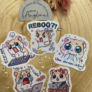 Wuthamster Sticker Set 1 | 5x Kawaii Hamster | Holo oder Laminiert | Büro-Life Relatable