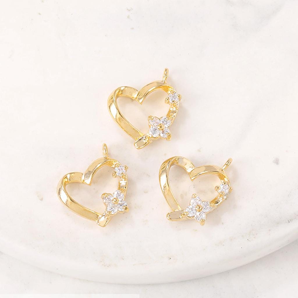 2PCS 18K Gold Plated Charm Pendant, Cubic Zirconia Micro Pave Minimalist  Charm, Heart Charm Supply 12x14mm GM89 - Etsy