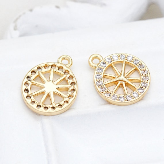 2PCS 18K Gold Plated Charm Pendant, Cubic Zirconia Micro