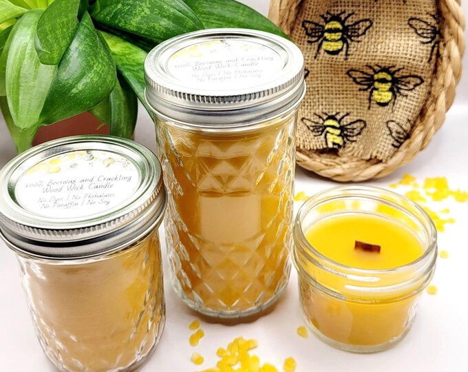 Unscented Beeswax Candles w/Crackling Wood Wicks: Allergy-Friendly, Hand-Poured