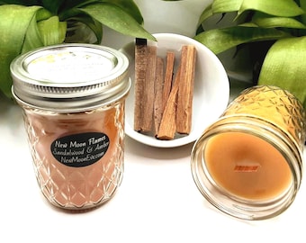 Sandalwood & Amber Beeswax Candles w/Crackling Wood Wick: Handmade, Allergy-Friendly, Quilted Mason Jars