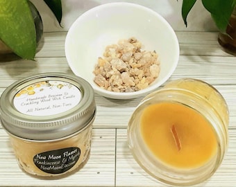 100% Beeswax Frankincense & Myrrh Candles with Crackling Wood Wicks / Use Indoors and Outdoors / Allergy-Friendly / Handmade / Mason Jar