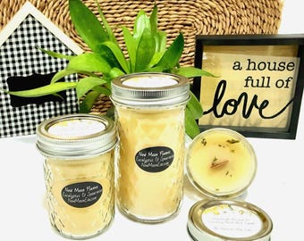 Eucalyptus & Spearmint Beeswax Candles w/Crackling Wood Wick: Handmade, Allergy-Friendly, Quilted Mason Jar