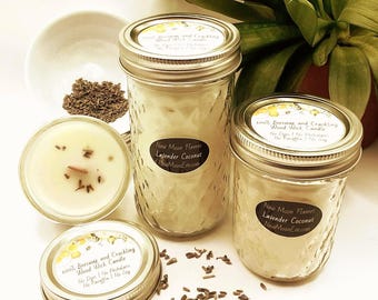 Lavender Coconut Beeswax Candles w/Crackling Wood Wick: Handmade, Allergy-Friendly, Quilted Mason Jar