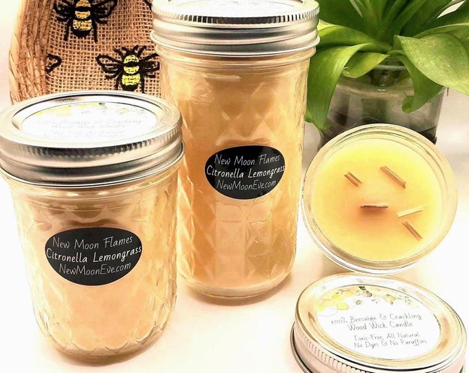 Citronella Lemongrass Beeswax Candles with Crackling Wood Wicks