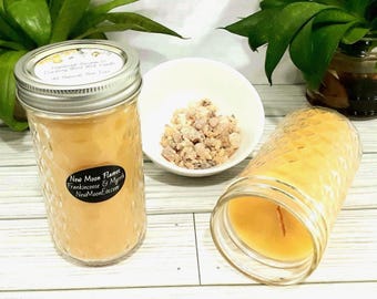 Frankincense & Myrrh Beeswax Candles w/Crackling Wood Wicks: Handmade, Allergy-Friendly, Quilted Mason Jar