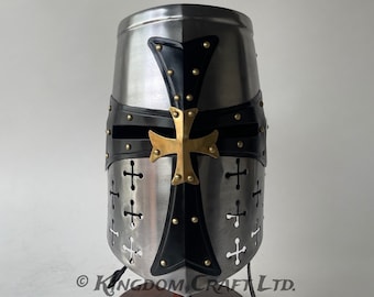 Casco da cavaliere templare crociato in edizione speciale con supporto in legno gratuito, regalo per marito e fidanzato