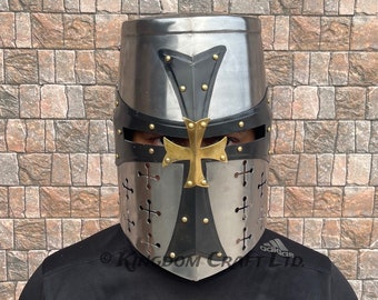 Casque de guerrier templier en édition spéciale, casque de grand croisé templier avec présentoir gratuit