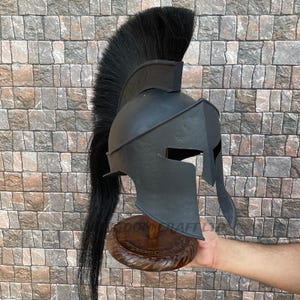 Black Spartan Helmet for Role Play King Leonidas Helmet 300 Movie Helmet with Display Stand