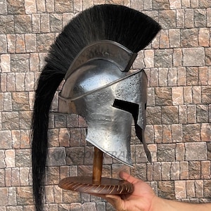 Silver Finish Spartan Helmet King Leonidas Helmet 300 Movie Great Spartan Warrior Helmet with Display Stand