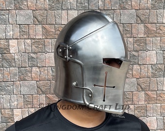 Medieval Barbute Helmet Fully Functional Visor Helmet Steel Knight Wearable Barbuta Helmet for Role Play Costume Halloween Gift