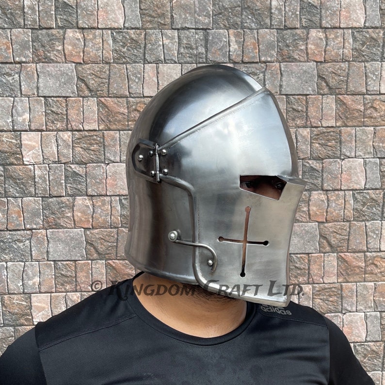 Medieval Barbute Helmet Fully Functional Visor Helmet Steel Knight Wearable Barbuta Helmet for Role Play Costume Halloween Gift